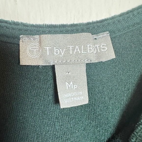 T by Talbots Womens Medium Petite Velour Crossed Back Long Sleeve Top Green - Picture 2 of 4